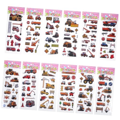 Mikinona 12 Stück Teiliges Aufkleber set Baufahrzeuge Sticker mit Bunten Motiven Wie Bagger Lkw Planierraupe Sichere Papiermaterialien für Kreatives Jungen Mädchen von Mikinona