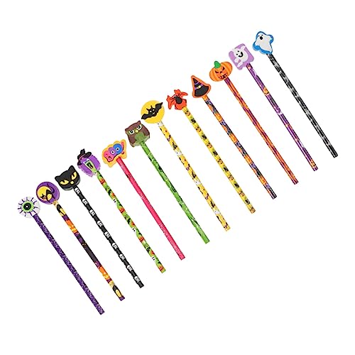 Mikinona 12 Stück Teiliges Halloween Buntstift mit Radiergummi Glattes Schreiben Bruchsichere Spitze Lichtecht für Schule Büro Zeichnen und Schreiben Mischdesign von Mikinona