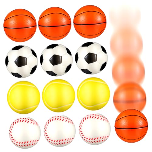 Mikinona 12 Stück Teiliges PU Stressball Flexibel und Langlebig mit Fußball Baseball Basketball Tennis Designs Anti Stress für Erwachsene Sport Party Mitgebsel und Entspannungshilfe von Mikinona