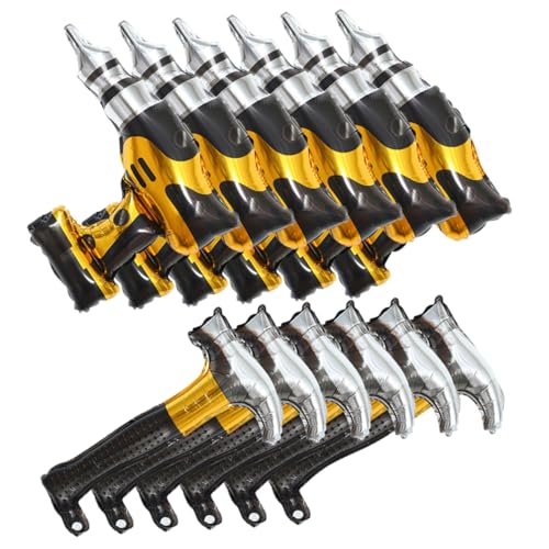 Mikinona 12 Stück Teiliges Party dekorationsset mit Aufblasbaren Werkzeug ballons aus Aluminiumfolie Hammer Bohrer ballons Langlebig für Themenpartys und Reparatur mottos Einfach zu von Mikinona