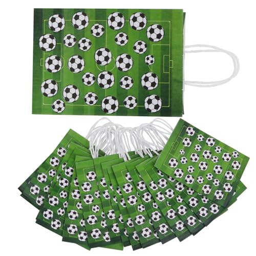 Mikinona 16Stücke Fußball Geschenktüten aus Papier Snackbeutel für Sport Partys Stabile Papiertüten mit Fußballmuster für Süßigkeiten und Kleine von Mikinona
