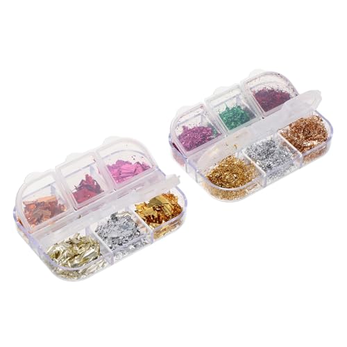 Mikinona 2 Boxen Metallic Nail Art Flakes Boxen Bunte Holografische Goldfolie Silberfolie für DIY Nagelkunst Glitzer Pailletten Nail Decoration Vielseitig und Langlebig von Mikinona