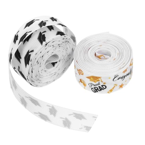 Mikinona 2 Rollen Graduationssatinband Breit Yards Polyester Geschenkband mit Einzigartigem Abschlussmuster für Geschenkverpackung DIY Dekoration Blumensträuße Party und Kränze von Mikinona