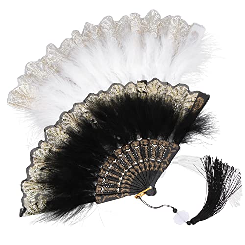 Mikinona 2 Stück Teiliges Federfächer Faltbare Handfächer mit Spitze Hochzeit Braut Tanz Accessoire Leicht zu Handhaben Eleganter Vintage Stil für Fotoshooting und Partydeko Mikinona 2 Stück Teiliges Federfächer Faltbare Handfächer mit Spitze Hochzeit Braut Tanz Accessoire Leicht zu Handhaben Eleganter Vintage Stil für Fotoshooting und Partydeko von Mikinona