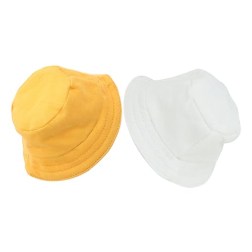 Mikinona 2 Stück Teiliges Puppenhut aus Polyester Fischerhut für Puppenkleidung Weicher Langlebiger Miniaturhut Modisches Accessoire für Fotoshootings und Cosplay Gelb und Weiß von Mikinona