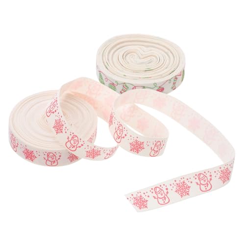 Mikinona 2 Stück Weihnachtsband Baumwolle Fadenschutz Schneemann Schneeflocke Muster Geschenkband für DIY Weihnachtskränze Geschenkanhänger und Baumdekorationen von Mikinona