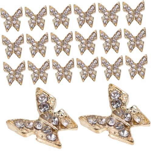 Mikinona 20 Stück Teiliges Filigraner Schmetterlings nageldekoration aus Legierung Stilvolle Metall nail Art Verzierungen in Gold für DIY Holiday Nail Design Einfach Anzubringen für von Mikinona