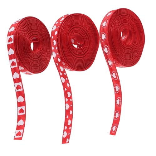Mikinona 3 Rollen Rotes Herzmuster Satinband Je Langlebiges Geschenkband für Valentinstag Muttertag Hochzeit Basteln Dekorationen DIY Karten Blumen Accessoires von Mikinona