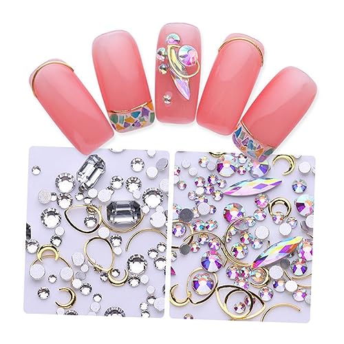 Mikinona 4 Boxen Nail Art Dekoration Rhinestones und Nail Studs Verschiedenen Farben für Nagelgestaltungen Metallmaterial für Einfache Anwendung und Funkelnde Effekte von Mikinona