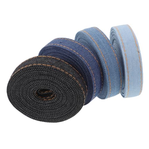 Mikinona 4 Rollen Teiliges Denim Stoffband Robustes Jeansband in Farben pro Langlebiges DIY Bastelband für Haaraccessoires Nähen Geschenkverpackung und Hochzeitsdeko von Mikinona
