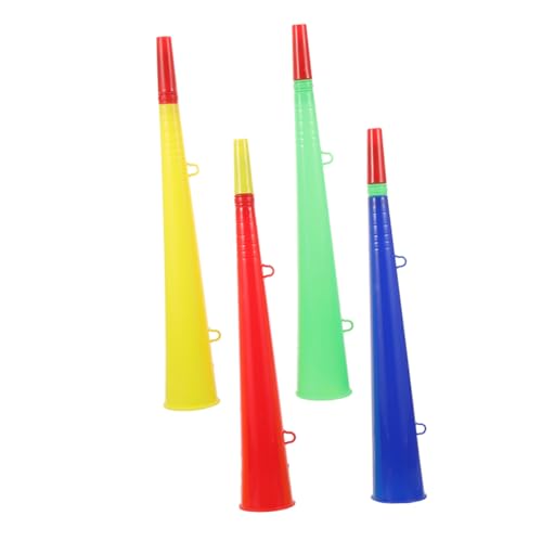 Mikinona 4 Stück Teiliges Kunststoff Tröten für Sportfans Bunte Jubelhörner ohne Batterien Leichte Langlebige Cheer Props für Fußballspiele Partys und Outdoor Events von Mikinona