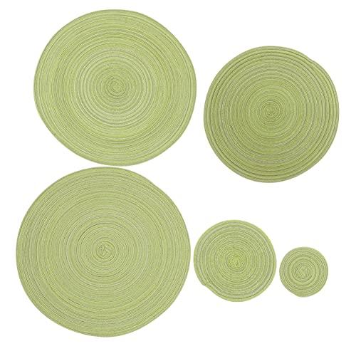 Mikinona 5 Stück Tischset Untersetzer für Zuhause Heiße Pads runden runde tischmatte Cup Coaster gewebte Schalenmatte gewebter Untersetzer Plattenmatte Baumwollgarn Green Mikinona 5 Stück Tischset Untersetzer für Zuhause Heiße Pads runden runde tischmatte Cup Coaster gewebte Schalenmatte gewebter Untersetzer Plattenmatte Baumwollgarn Green von Mikinona