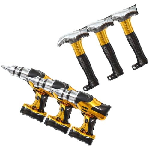 Mikinona 6 Stück Teiliges Bau Reparaturfolienballons Aluminium motiv Hammer Bohrmaschine Je Leichte Partydeko für Kindergeburtstag Kreative Wand Tischdekoration von Mikinona