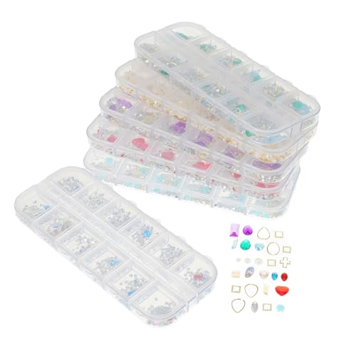 Mikinona 6er Box Boxen Nail Art Strasssteine mit Fächern Mix aus Perlen Glas Rivet dekor Glänzende Maniküre nagelsteine für Damen DIY Nagelspitzen Verzierung von Mikinona