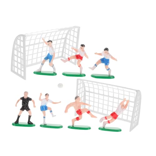 Mikinona Fußball Cupcake Topper Set Teilig mit Weißen Spielfiguren und Tor Detaillierte Kunststoff Fußballszene für Jungen Fußball Geburtstagstorten Dekoration von Mikinona