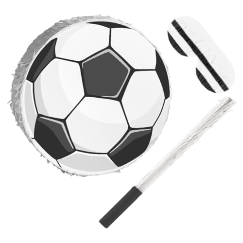 Mikinona Fußball Pinata mit Schlagstab und Augenbinde Bunte Geburtstags Pinata aus Krepppapier Wiederbefüllbar für Kindergeburtstag Sportparty und Partydekoration von Mikinona