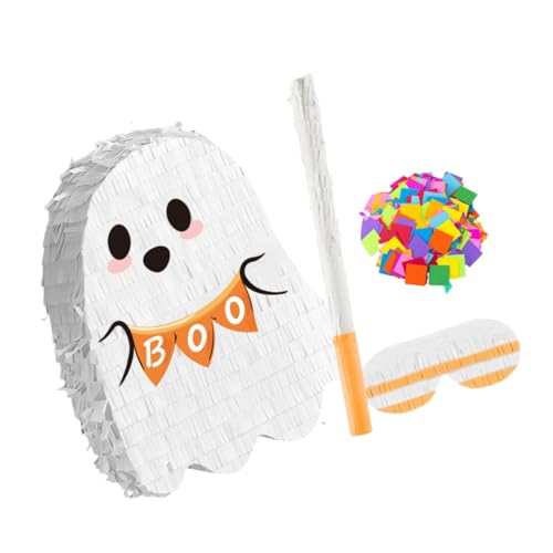 Mikinona Halloween Pinata mit Geisterdesign Robuste Papierspinata für Candy Aufbewahrung Bunte Halloween Deko für Indoor und Outdoor Partys Einfache Aufhängung Festliche Partydekoration von Mikinona