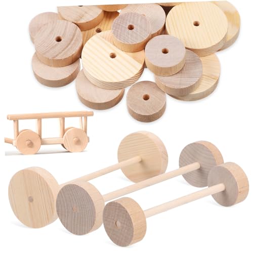 Mikinona Holzräder und Stäbchen Teilig Unbemalt Langlebig Leicht DIY Bastelzubehör für Modellautos und Kreative Holzprojekte Mikinona Holzräder und Stäbchen Teilig Unbemalt Langlebig Leicht DIY Bastelzubehör für Modellautos und Kreative Holzprojekte von Mikinona
