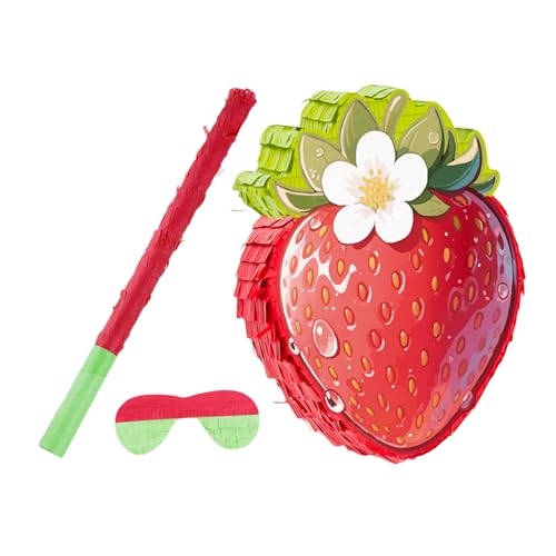 Mikinona Rote Erdbeer-piñata mit und Augenbinde für Lustiges Partyspiel Zubehör für Erdbeer-mottoparty Babyparty und Sommer Geburtstag Dekoration von Mikinona