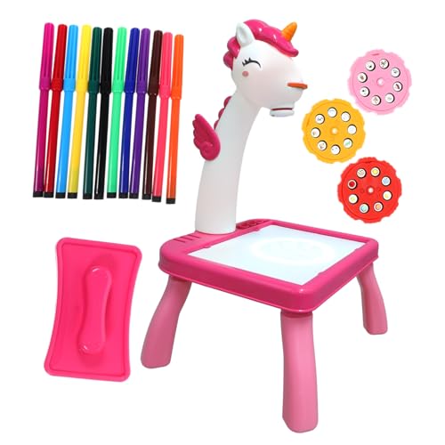 Mikinona Zeichentisch mit Einhorn projektor Cartoon Lustiges Projektionsspielzeug Multifunktionaler Malprojektor Tisch Abwischbare Zeichenfläche Leichtes Kreatives Lernspielzeug von Mikinona