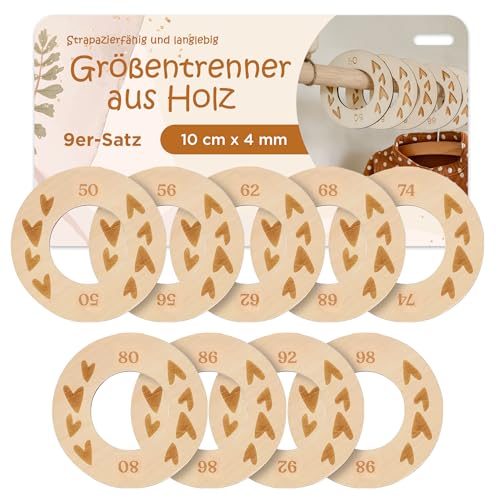Mikki Joan Baby Größentrenner aus Holz, 9er-Set | Herzen Set | Größe 50-98, Ø10cm x 4mm | Langlebige und dekorative Kinderzimmer-Garderoben-Organizer | Kleiderbügeltrenner für Kinder | Neugeborene Mikki Joan Baby Größentrenner aus Holz, 9er-Set | Herzen Set | Größe 50-98, Ø10cm x 4mm | Langlebige und dekorative Kinderzimmer-Garderoben-Organizer | Kleiderbügeltrenner für Kinder | Neugeborene von Mikki Joan