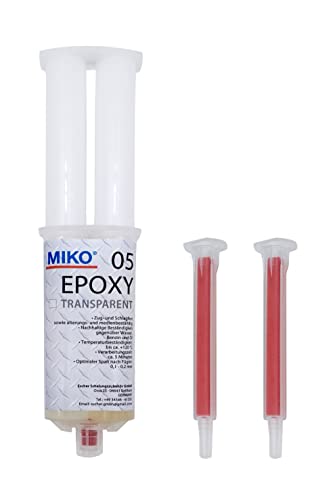 Miko® 2K Epoxidharz Klebstoff, 5 Minuten Verarbeitungszeit, 25 ml, inkl. 2 Tüllen für Metall, Beton, Holz, Glas, Kunststoff, Keramik, Graphit, Industriekleber, einfache Anwendung von Miko