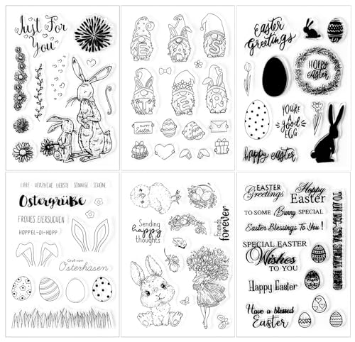Silikonstempel 6 Blätter Clear Stamp Ostern Set Stempel Ostern Transparent Silikon Stempel OsterHasen Ostereier Prägung für DIY Handwerk Scrapbooking Fotoalbum Karten Dekoration von Mikocofo