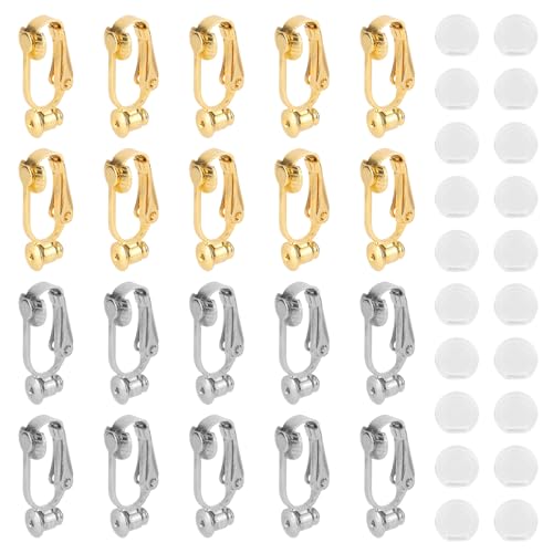 20 Stück Ohrclip Konverter, Gold und Silber Ohrclips Ohne Ohrloch mit 20 Silikon Ohrpolstern Bequeme Ohrringverschlüsse für Frauen von Mikovivi