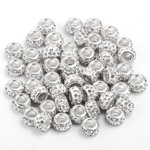 50 Stück Strass Abstandsperlen, Abstandsperlen mit Großem Loch Glänzende Diamant-Haarperlen Europäische Perlen für die Herstellung von Armbändern Fußkettchen und Halsketten Schmuck 50 Stück Strass Abstandsperlen, Abstandsperlen mit Großem Loch Glänzende Diamant-Haarperlen Europäische Perlen für die Herstellung von Armbändern Fußkettchen und Halsketten Schmuck von Mikovivi