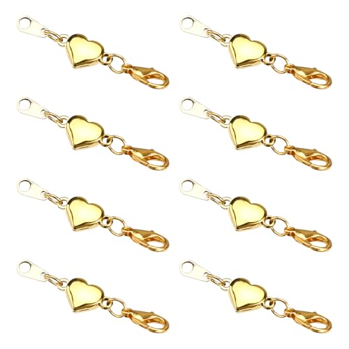 8-Teilig Magnetverschluss für Halsketten, Schmuckverschluss und Verschlüsse aus Legierung Herzförmiger Verbinder zum Selbermachen Fußkettchen Halsketten Verlängerung Schmuckherstellung (Gold) von Mikovivi