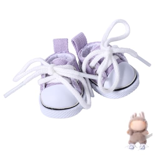 Mikovivi 2025 Süße Mini-Schuhe für Puppe, Plüschspielzeug Outfit Modische Kleidung Zubehör für 15cm & 17cm Puppe (Lila) von Mikovivi