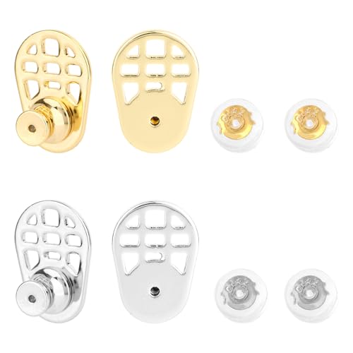Mikovivi 4 Stück Ohrring Heber Verschlüsse, Ohrring Halterungen für Schwere Ohrringe und Hängende Ohren mit 4 Silikon Rückseitenabdeckungen Sichere Verschlussverschlüsse für Ohrstecker (Gold, Silber) Mikovivi 4 Stück Ohrring Heber Verschlüsse, Ohrring Halterungen für Schwere Ohrringe und Hängende Ohren mit 4 Silikon Rückseitenabdeckungen Sichere Verschlussverschlüsse für Ohrstecker (Gold, Silber) von Mikovivi