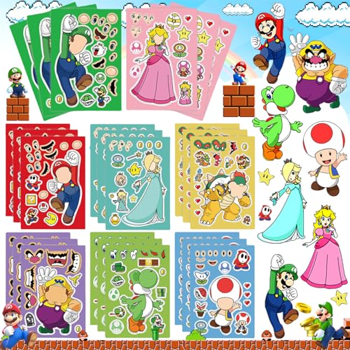 Mikqky 24 Stück Mario Bros Aufkleber - Cartoon-Anime Sticker für Kinder, Wasserdichte Vinyl Aufkleber, Wiederverwendbare Toy Stickers Set von Mikqky