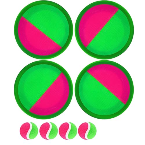Mikqky 4 Stück Klettballspiel Für Kinder, Klettball Set Strandspiel Für Garten, Wurf- Und Fangspiel Klettball Für Innen Und Außen, Fangballspiel Klett-Ballspiel, Partyspiel Klebeball (Rosa, Grün) von Mikqky
