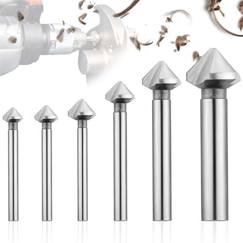 Mikqky 6 Stück Kegelsenker Satz Metall Hss, 90° HSS Senker Entgrater Set, Kegelsenker Set Profi aus HSS Stahl, Schnellarbeitsstahl-Senkbohrer-Set, Senker(6,3/8,3/10,4/12,4/16,5/20,5mm) von Mikqky