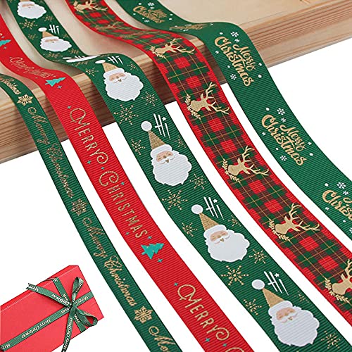 Mikqky Geschenkband Weihnachten, 5 Stücke Christmas Ribbon, Schleifenband Weihnachten, Geeignet Zum Ausbessern Von Weihnachtshandwerk und Weihnachtsbäumen DIY (35,83 Zoll) von Mikqky
