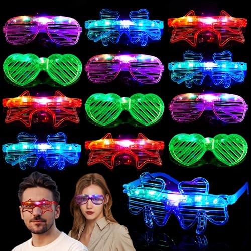 Mikulala 12 Stück LED Brille leuchtbrillen für Party Neon Partybrille Festival Outfit Herren Rave Brille für Party ZubehörPartybrille für Geburtstag Kindergeschenk von Mikulala