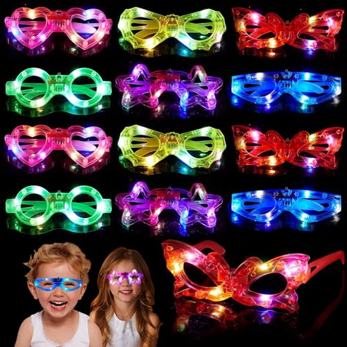 Mikulala 12 Stück Led Brille Neon Partybrille Festival Leuchtbrille Rave Leuchtbrillen für Party Geburtstag Deko Kindergeschenk für Kinder Erwachsene von Mikulala