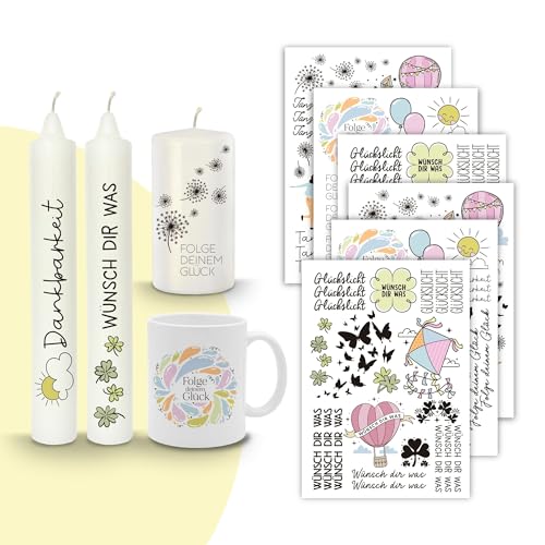MilaBoo® Kerzentattoos 6x A5 I DIY Aufkleber für besondere Anlässe einfache Anwendung I Wasserschiebefolie für Kerzen I Premium Kerzenaufkleber (Familie-A5) von Milaboo