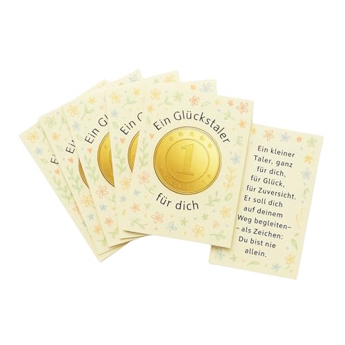 Milaboo® Glücksmünze mit Karte – Geschenk für Kinder & Erwachsene | Handgefertigter Goldtaler mit Spruch | Talisman zur Motivation, Mut & Zuversicht (6x Glücksmünze) von Milaboo