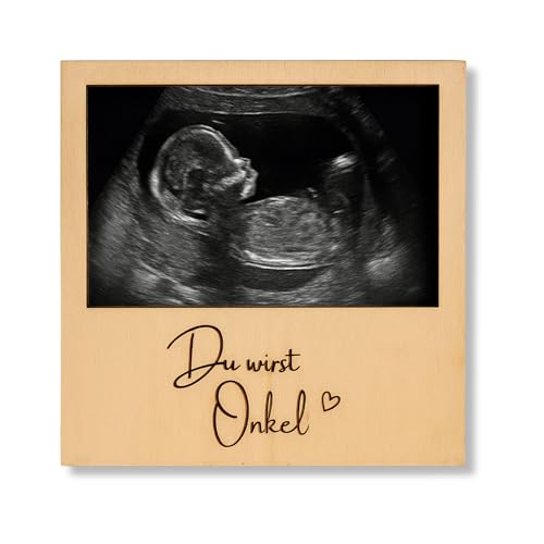 Milaboo® Holzrahmen zur Schwangerschaftsverkündung – Fotorahmen aus Naturholz mit Botschaft – Geschenk für werdende Großeltern, Tante oder Onkel (Du wirst Onkel) von Milaboo