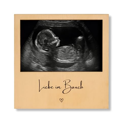 Milaboo® Holzrahmen zur Schwangerschaftsverkündung – Fotorahmen aus Naturholz mit Botschaft – Geschenk für werdende Großeltern, Tante oder Onkel (Liebe im Bauch) von Milaboo