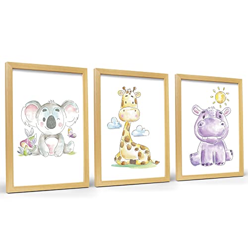 Milaboo® Poster Kinderzimmer Tiere I Made in Germany DIN A4 Bilder I Schöne Babyzimmer Deko I Kinder Wandbilder (3er Set Tiere 1) von Milaboo