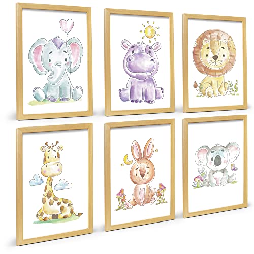 Milaboo® Poster Kinderzimmer Tiere I Made in Germany DIN A4 Bilder I Schöne Babyzimmer Deko I Kinder Wandbilder (6er Set Tiere 3) von Milaboo