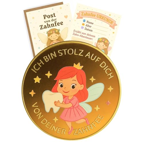 Milaboo® Zahnfee Geschenk Kinder – Farbige Glücksmünze Münze mit Karte & braunem Umschlag – Geschenkset für Mädchen & Jungen – Überraschung beim Zahnverlust (Glücksmünze Farbe) von Milaboo