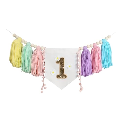 Milageto 1. Geburtstag Hochstuhl Banner Foto Hintergrund Holz Perle Quaste Girlande Mädchen Themed Party Supplies Geburtstag Party Dekorationen, Style C von Milageto
