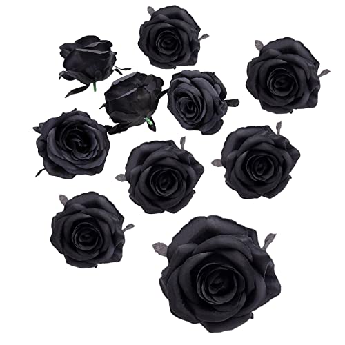 Milageto 10 Stück Kunstseide Blumenköpfe Handwerk DIY Blumenarrangements für Partysträuße Home Halloween Decor, Schwarz von Milageto