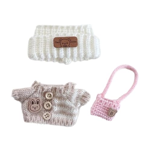Milageto 3X Mini Doll Outifits, Hut Pullover Rucksack Set weich entzückende Puppen Kleidung Set Puppen Anzug, für 15cm 17cm Anhänger Puppe, Weiß Khaki Und Pink Milageto 3X Mini Doll Outifits, Hut Pullover Rucksack Set weich entzückende Puppen Kleidung Set Puppen Anzug, für 15cm 17cm Anhänger Puppe, Weiß Khaki Und Pink von Milageto