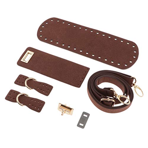 Milageto 6 Stück Leder Tasche Boden Set, PU Tasche Griffe Tasche Boden Set, Boden Tasche häkeln mit Schultergurten für DIY Handtasche Schulter Tasche Tasche machen, Kaffee von Milageto