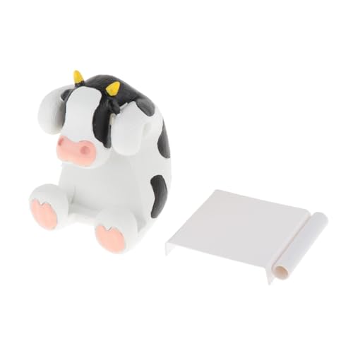 Milageto Haftnotizhalter in Kuhform, Tierfigur, für 7,6 x 7,6 cm große Notizen, niedliches Harz-Desktop-Ornament, Haftnotizspender für den Schreibtisch, Schwarz von Milageto